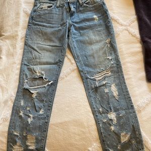 Mid waist ripped straight leg jeans